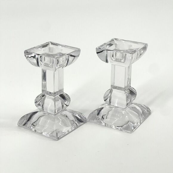 VILLEROY & BOCH Candle Taper Holders Crystal Square 4” Tall Set Of 2 - Picture 1 of 7